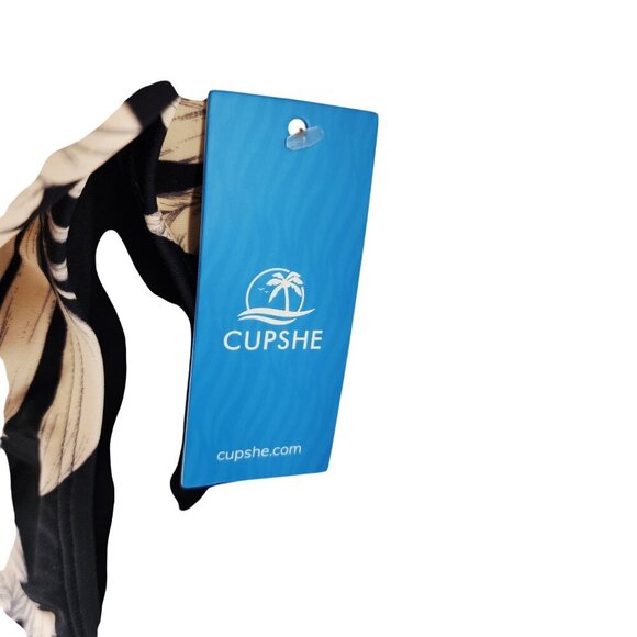 Cupshe Womens Black Beige Floral Ruffle One-Piece Swimsuit Open Back Design SZ M - Picture 4 of 6